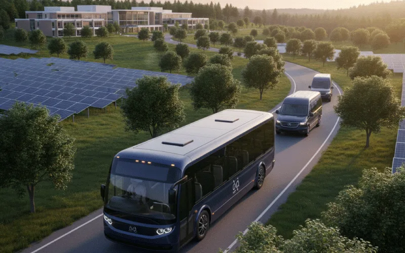 Modern school bus safely transporting students under StudentRide’s contract service.